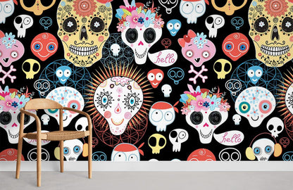 Colorful Skeleton Pattern Wallpaper Art Design