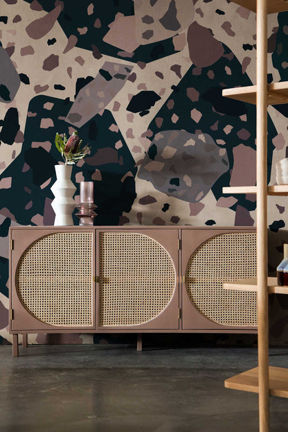 Living Room Decoration Featuring a Marble and Fragments Pattern Wallpaper Mural