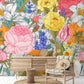 Hallway adornment featuring a colorful wallpaper mural of a tulip yard