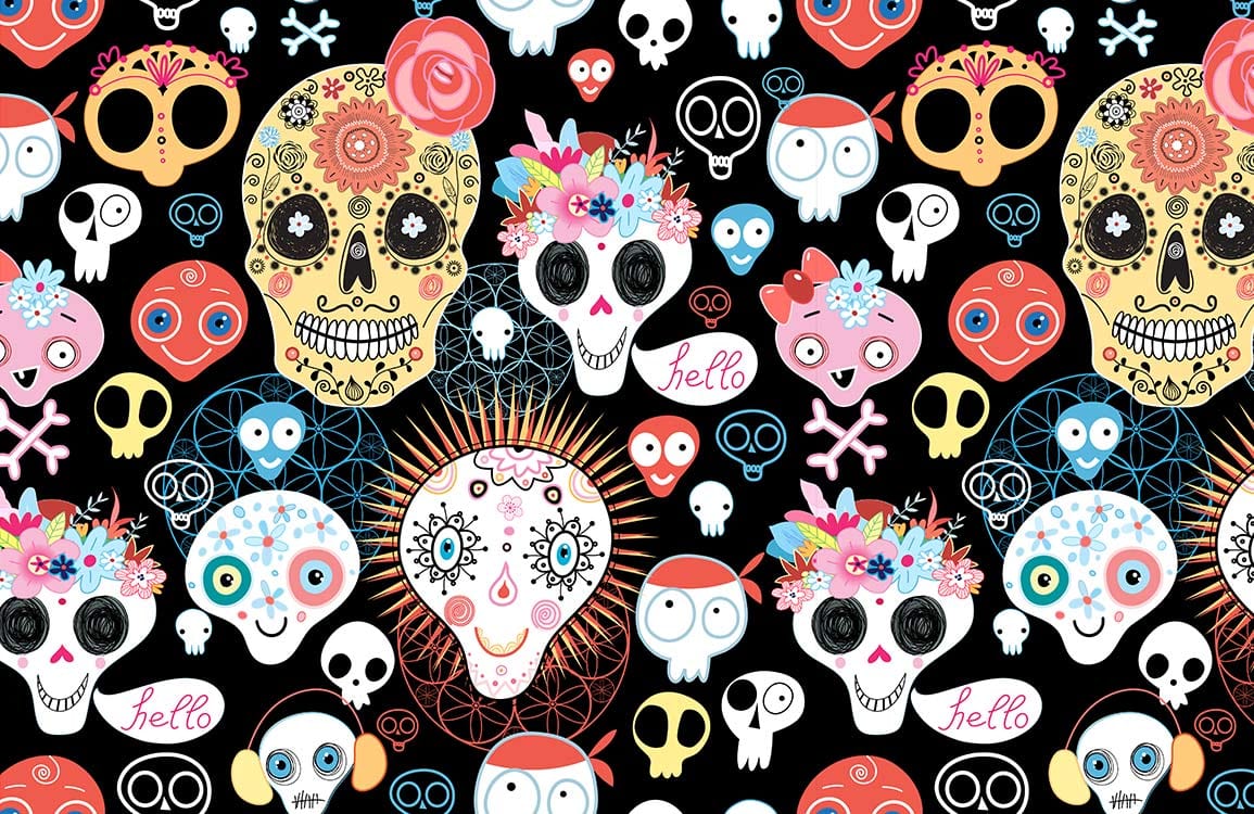 Colorful Skeleton Pattern Wallpaper Home Decor