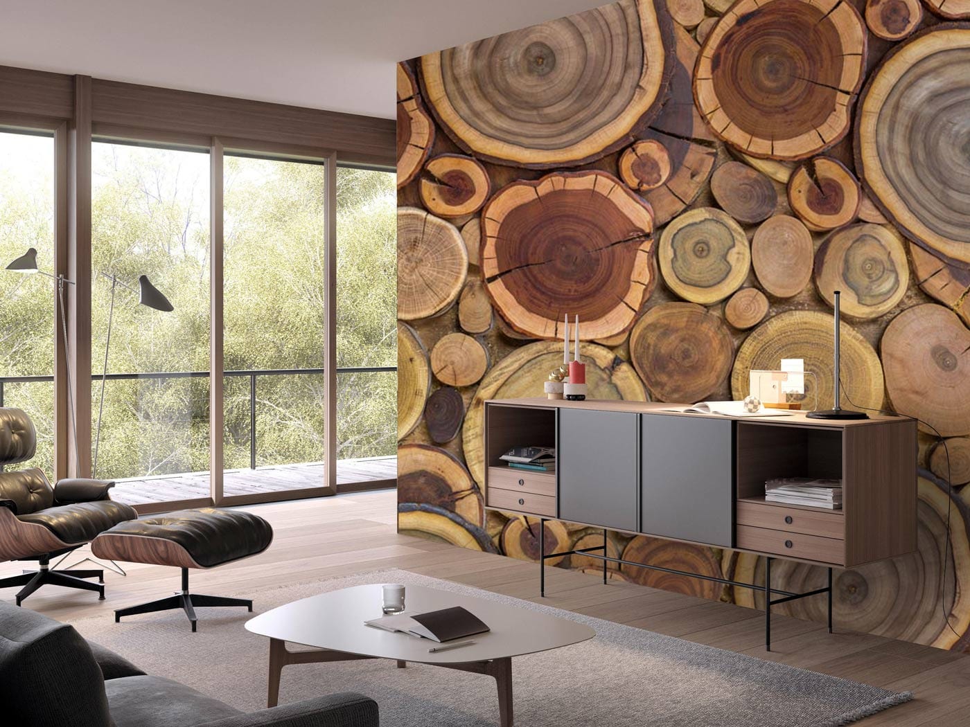 Living Room Decoration Wallpaper Mural Featuring a Colorful Wood Effect Pattern