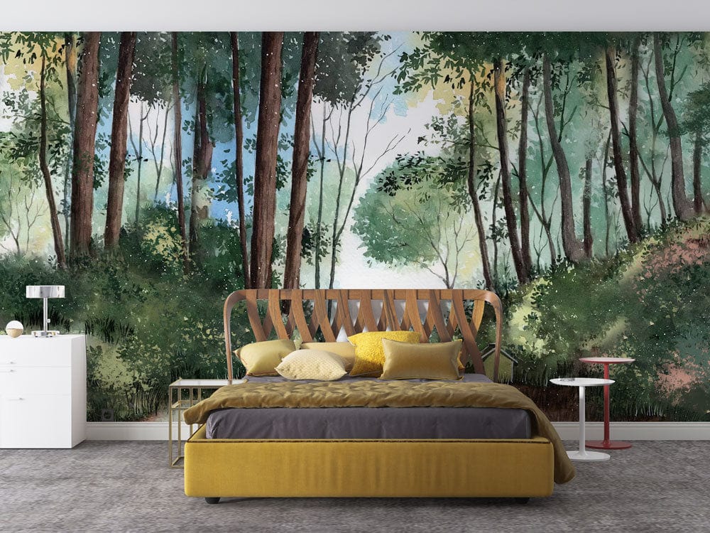 comic forest wallpaper mural room art design