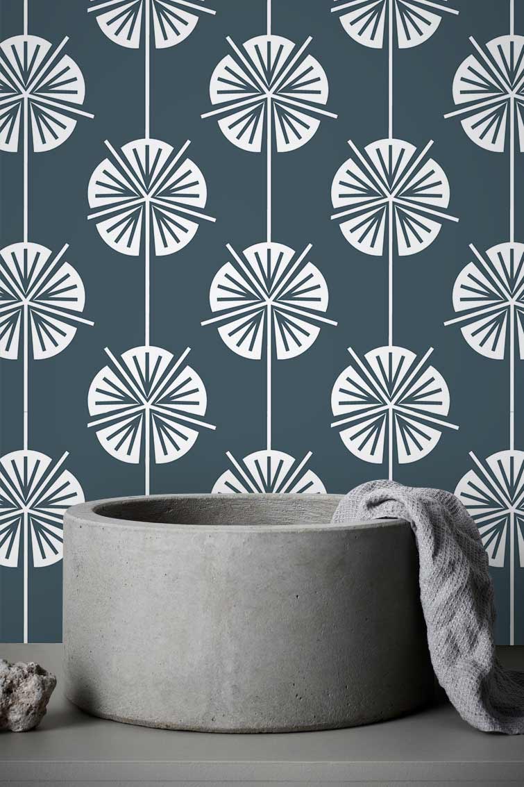 Blue Background Flower Pattern Mural Design