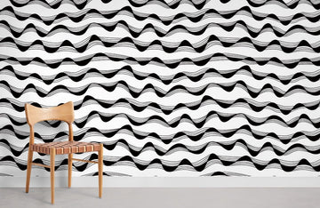 Modern Black White Wavy Mural Wallpaper
