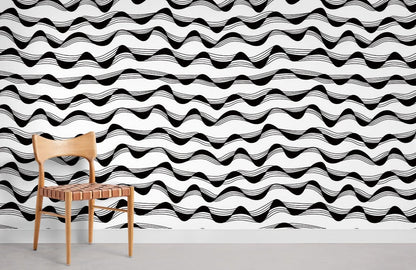 Modern Black White Wavy Mural Wallpaper