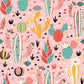 Wallpaper mural with a colourful cactus design in green and pink, perfect for decorating your home.