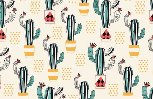 Wallpaper mural for home decoration featuring a cool green cactus design.