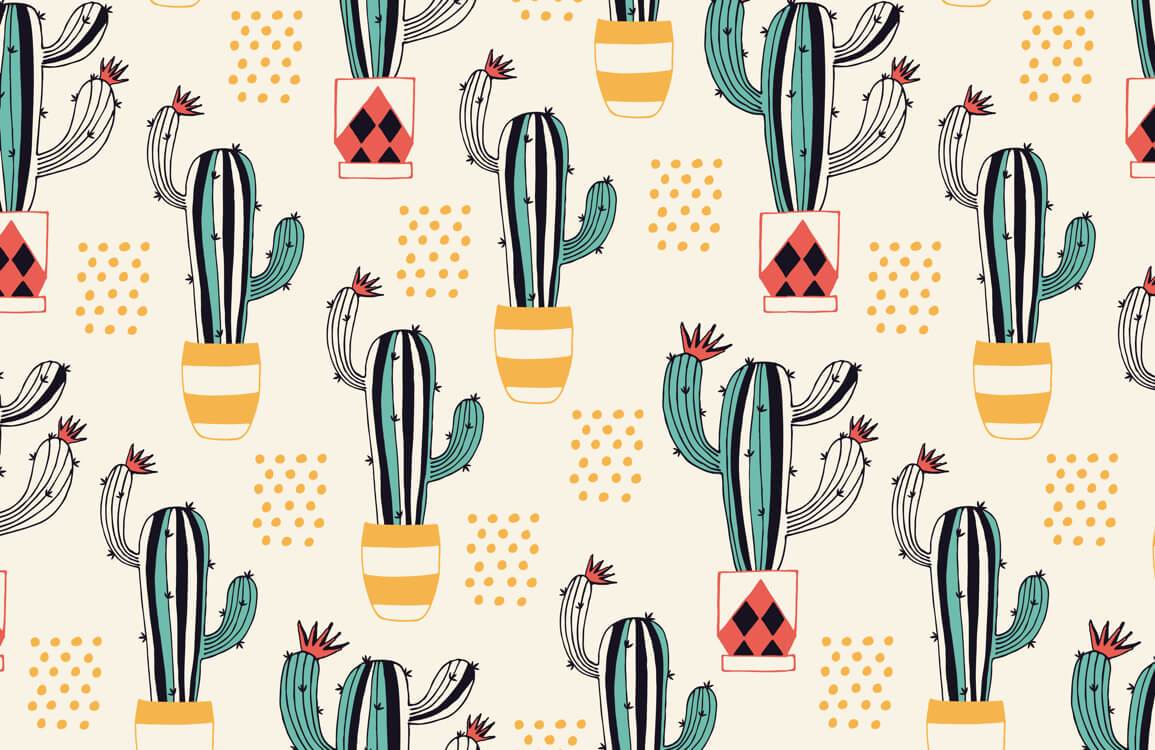Carta da parati murale a pois con cactus stravaganti