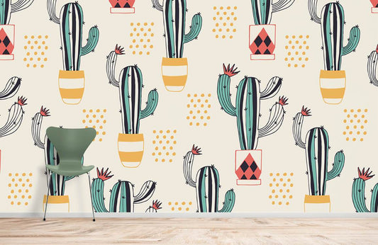 Wallpaper mural with a cool green cactus design, perfect for decorating your home.