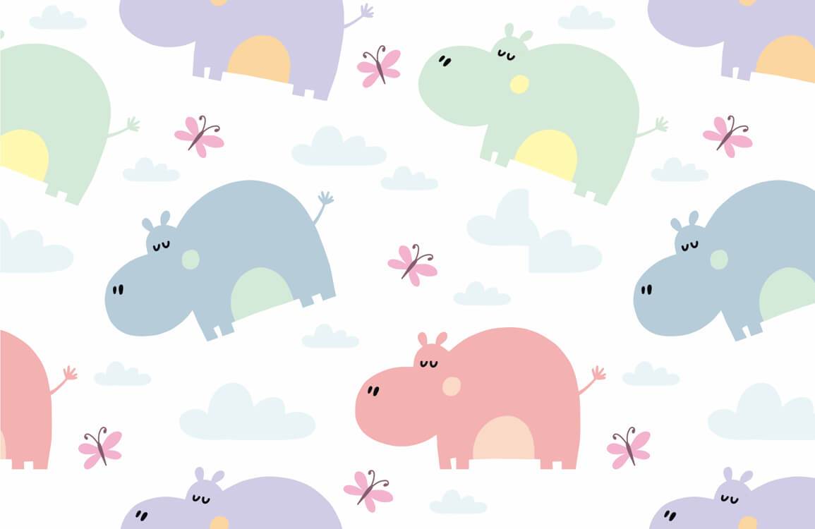 Pastel Hippo Kids Room Mural Wallpaper