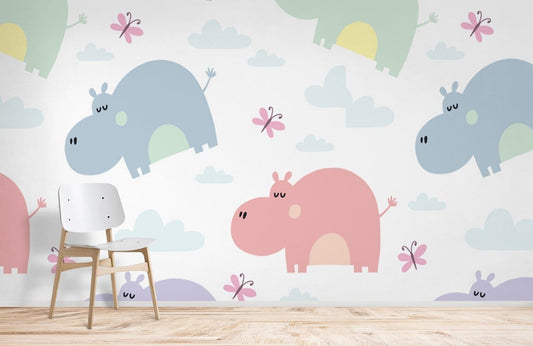 Wallpaper with Soft-Color Animals Designed for a Child's Room