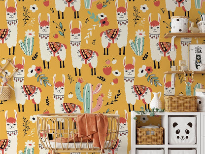 cute alpaca cartoon Wallpaper Mural for kid's room