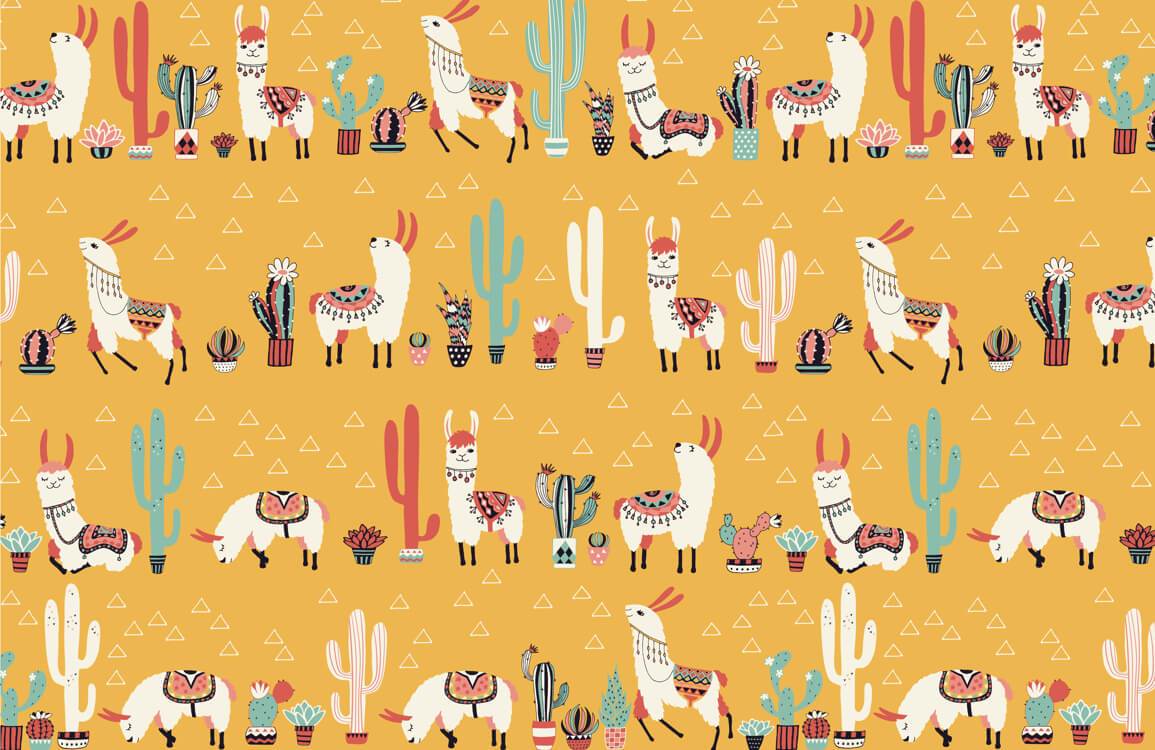 Boho Llama Cactus Nursery Mural Wallpaper