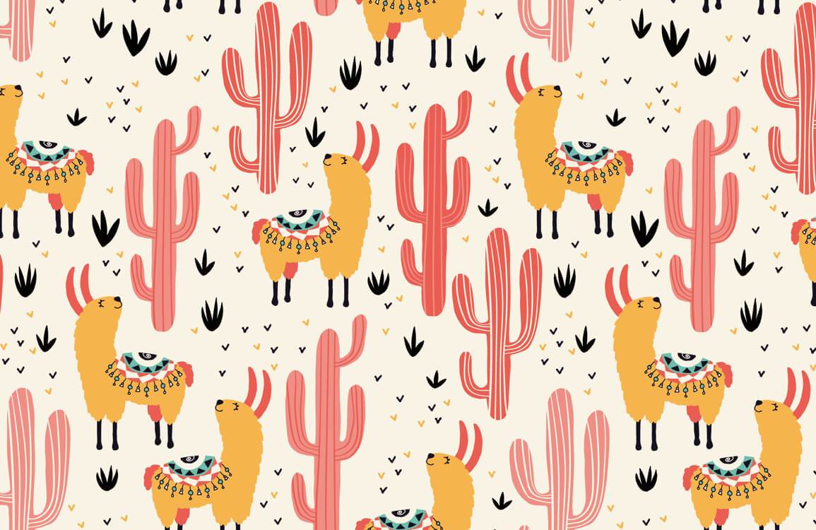 Sheep cactus wallpaper mural for your home, with a cool yellow exotic design.