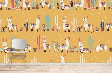 Boho Llama Cactus Nursery Mural Wallpaper