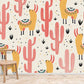 Wallpaper mural with a cool yellow exotic sheep and cactus design, perfect for decorating your home.
