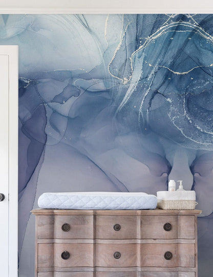 blue marble wallpaper mural cozy vibes decor for hallway