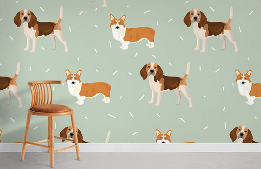 Corgi Pet Cartoon Dog Mural Wallpaper Home Decor