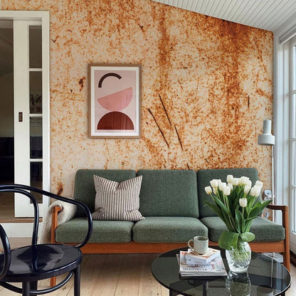 Rustic Orange Textured Wallpaper Mural in living room