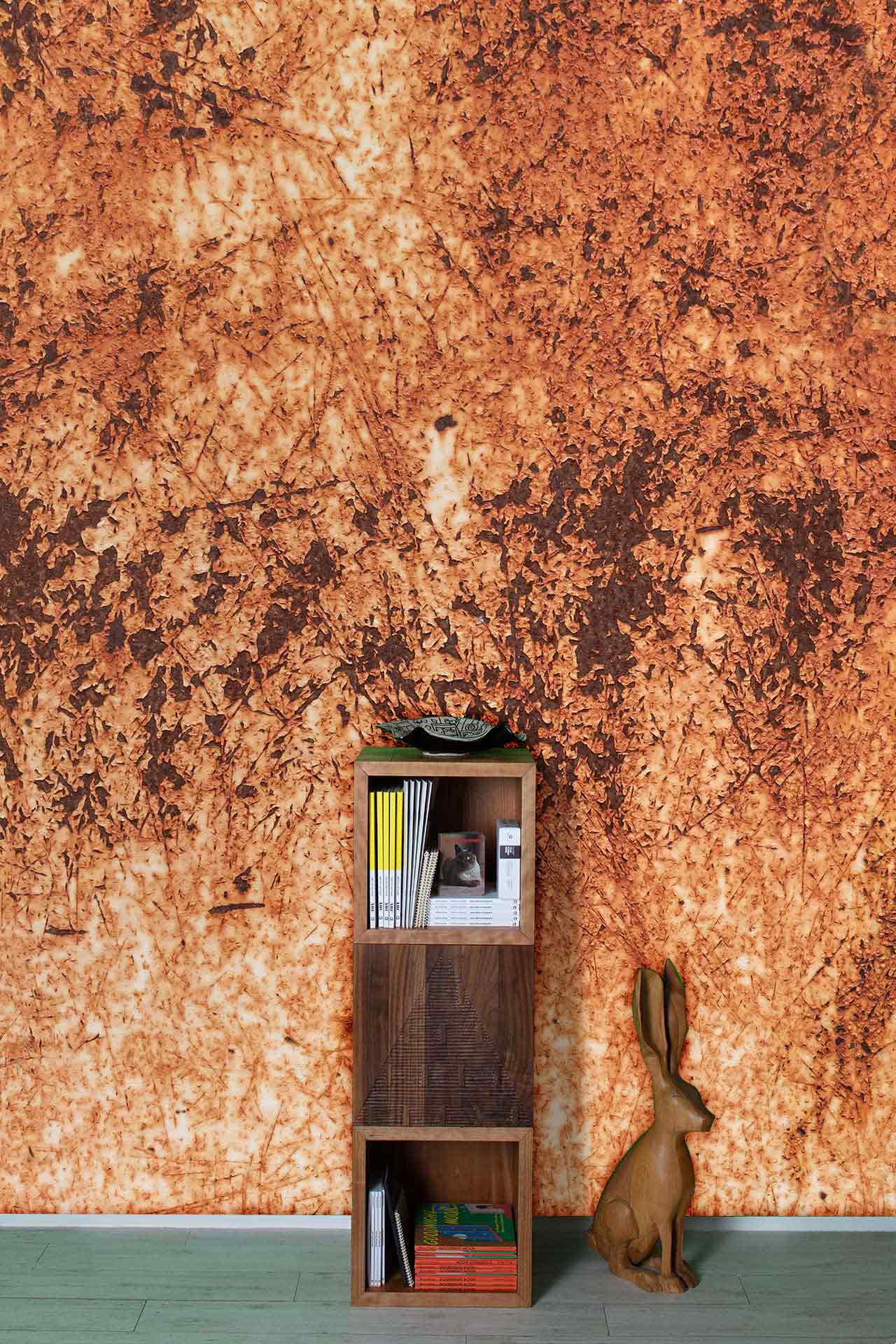 Rustic Burnt Orange Textured Mural Wallpaper in living room