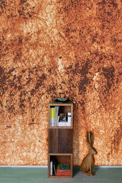 Rustic Burnt Orange Textured Mural Wallpaper in living room