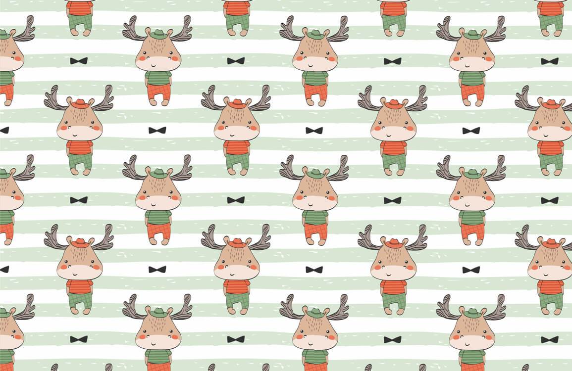 Cute Cartoon Reindeer Striped Mural Wallpaper