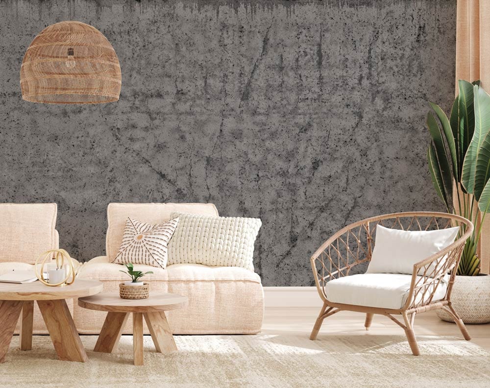 wallpaper in a vibrant shade of grey for the living room