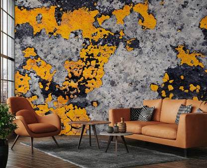 Cracked Golden Block Wall Wallpaper Mural for Use in Decorating the Living Room
