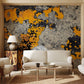 Wallpaper mural for the living room adorned with a cracked golden block design.