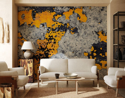 Wallpaper mural for the living room adorned with a cracked golden block design.