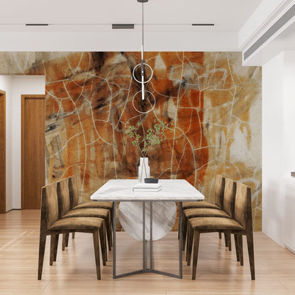 Wallpaper mural for the Dining room with a cracked orange graffiti design.