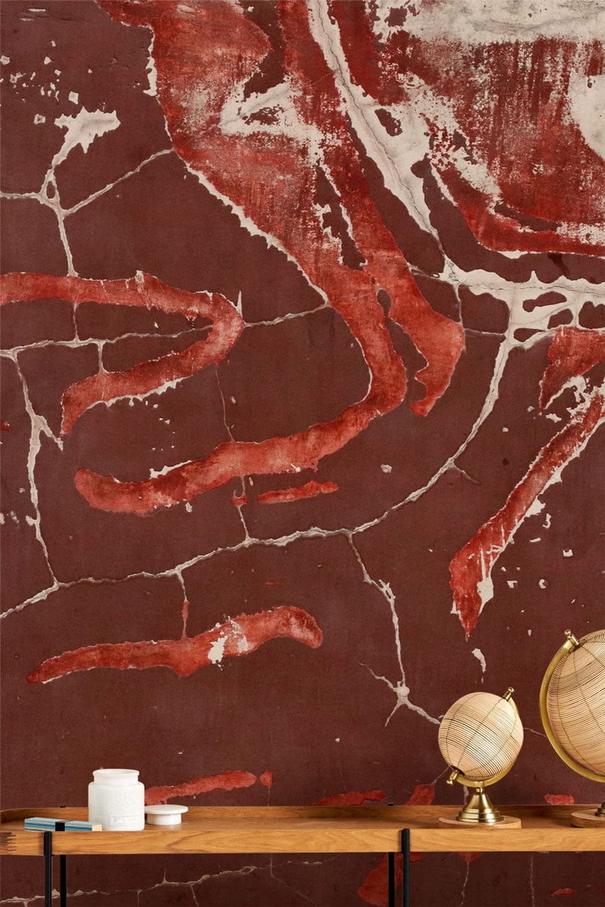 Wall Mural for Hallway Decoration Featuring Cracked Red Paint on the Wall
