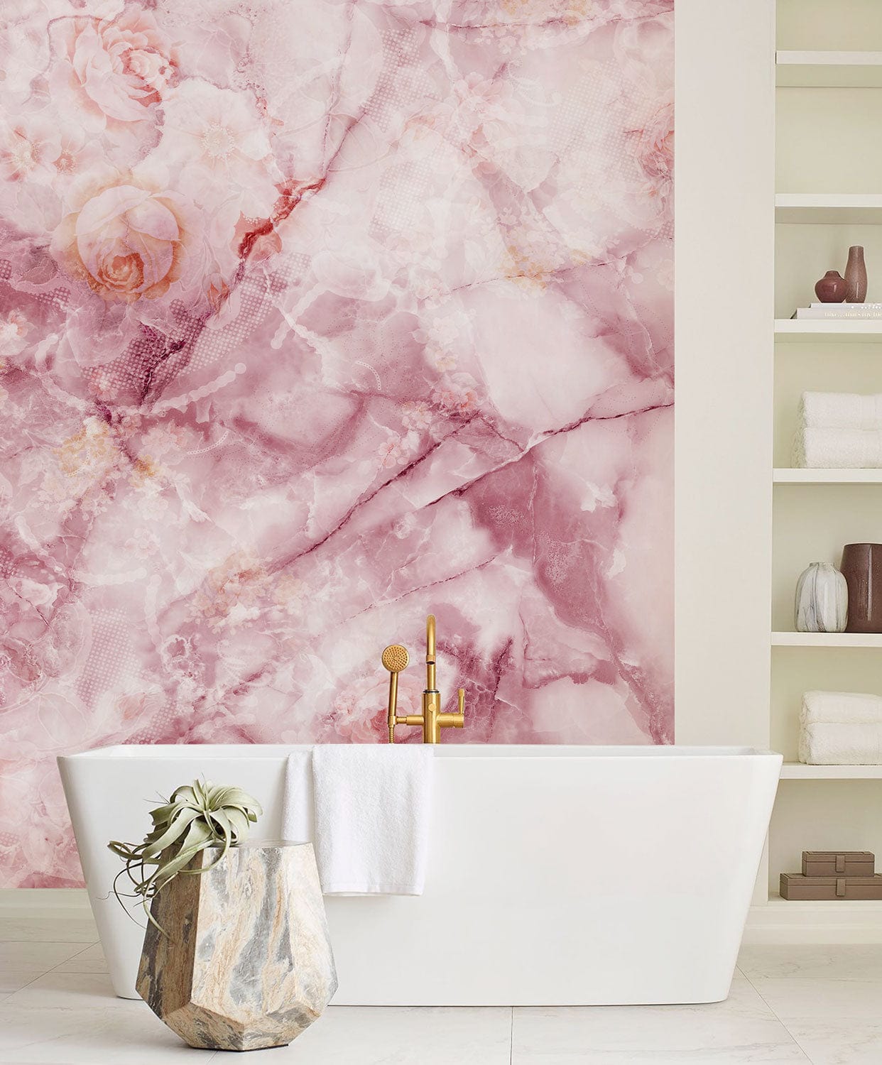 Cracked Rose Pink Crystal Wallpaper Mural for Use as Decoration in Bathrooms