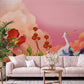 pink theme crane and flower wallpaper mural art