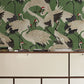 Wallpaper mural featuring Cranes on a Green Background for Hallway Decorations