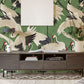 Decorative Cranes on a Leafy Green Wallpaper Mural for the Living Room