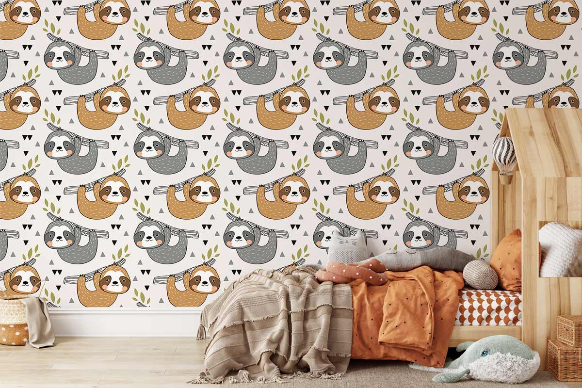 Curious Sloths Nursery Mural Home Interior Decor