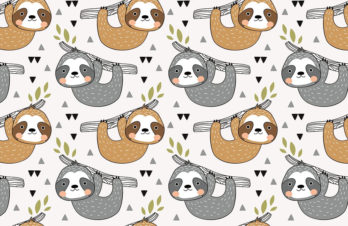 Cute Sloth Hanging Kids Mural Wallpaper