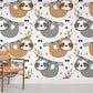 Curious Sloths Cartoon Mural Room Decoration Idea
