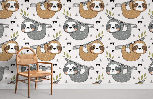 Curious Sloths Cartoon Mural Room Decoration Idea