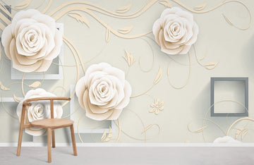 Elegant Beige Floral 3D Mural Wallpaper