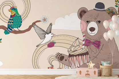 Bear Wallpaper Mural for Your Home Decoration Featuring a Cute Bear