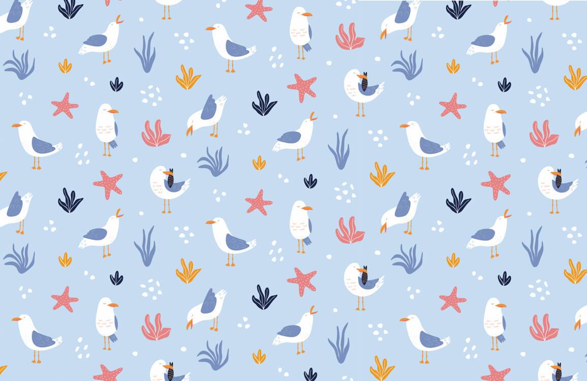 Wallpaper mural with Adorable Birds on a Blue Background, Perfect for Home Decorations
