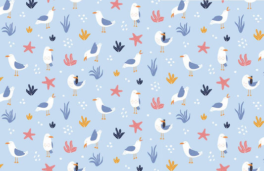 Wallpaper mural with Adorable Birds on a Blue Background, Perfect for Home Decorations