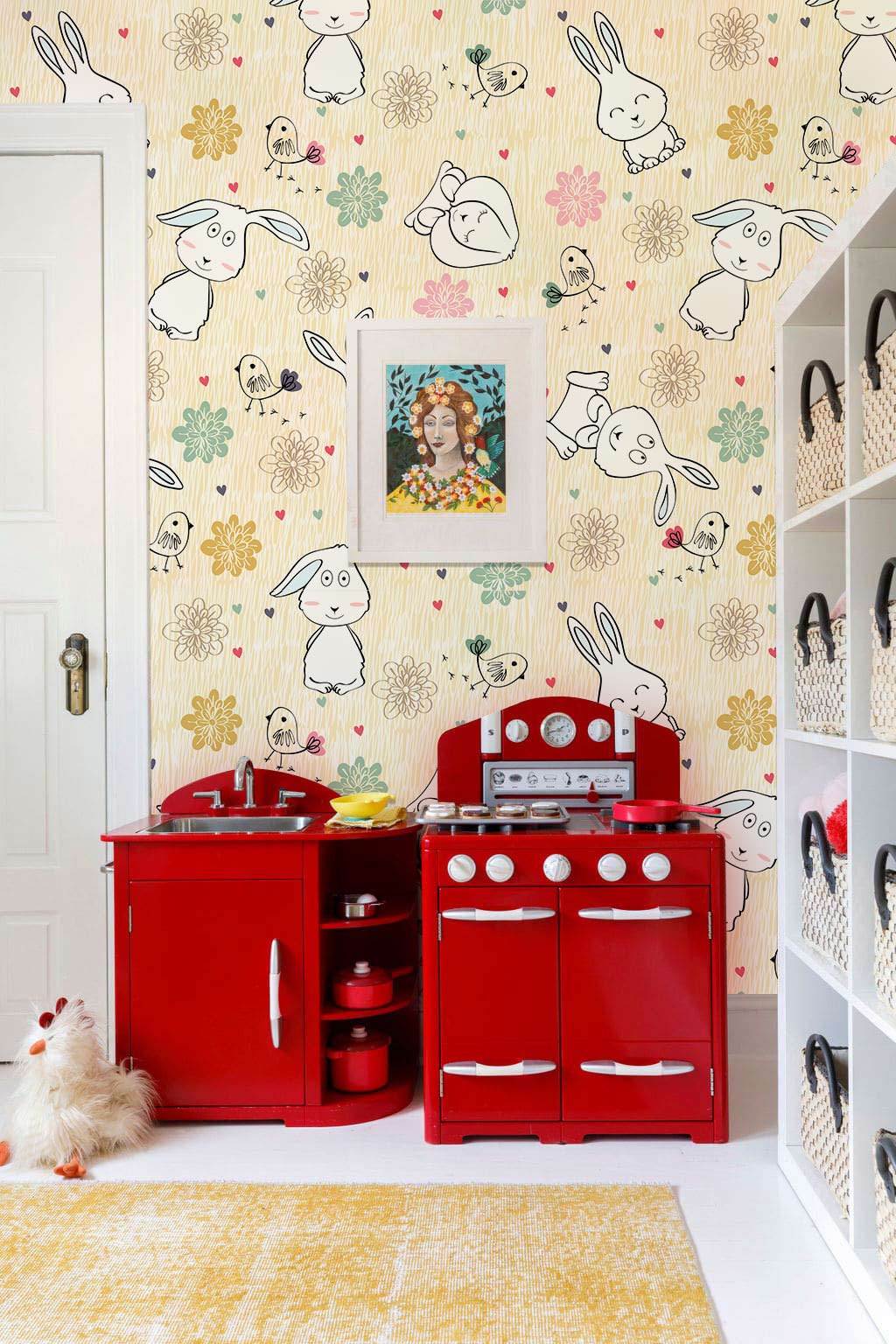 Cute Bunny Mural Wallpaper Home Interior Decor