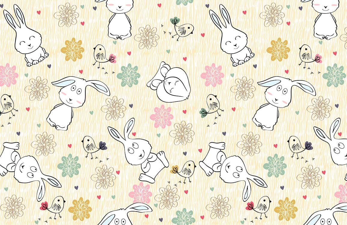 Playful Bunny Garden Nursery Mural Wallpaper
