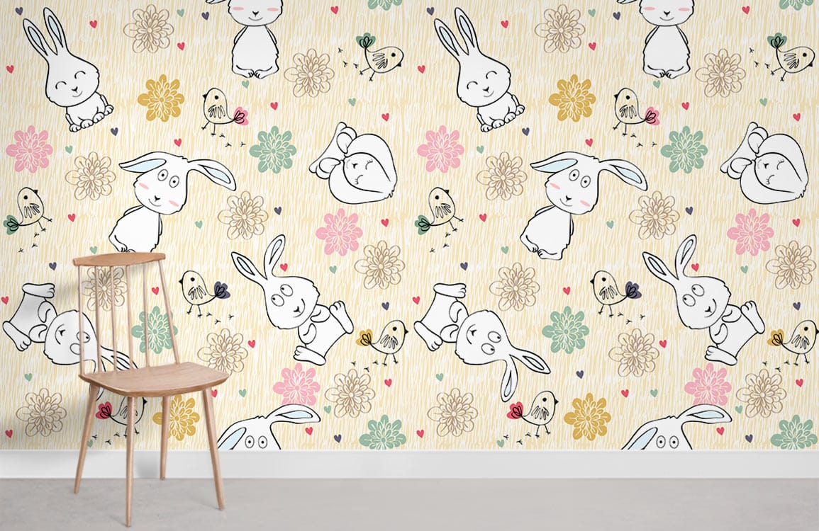 Cute Bunny Cartoon Animal Wallpaper Room Decoration