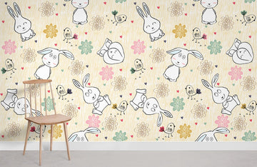 Playful Bunny Garden Nursery Mural Wallpaper