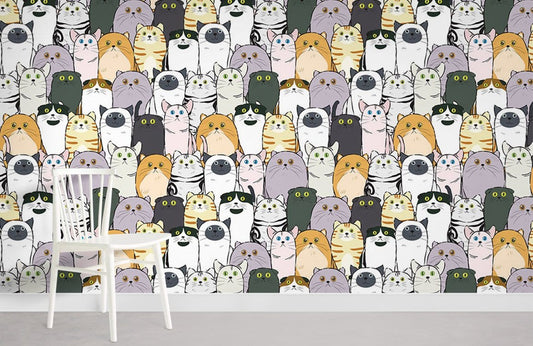 Colorful Whimsical Cat Mural Wallpaper