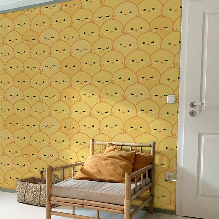 Sunny Yellow Cute Chick Mural Wallpaper in child's room